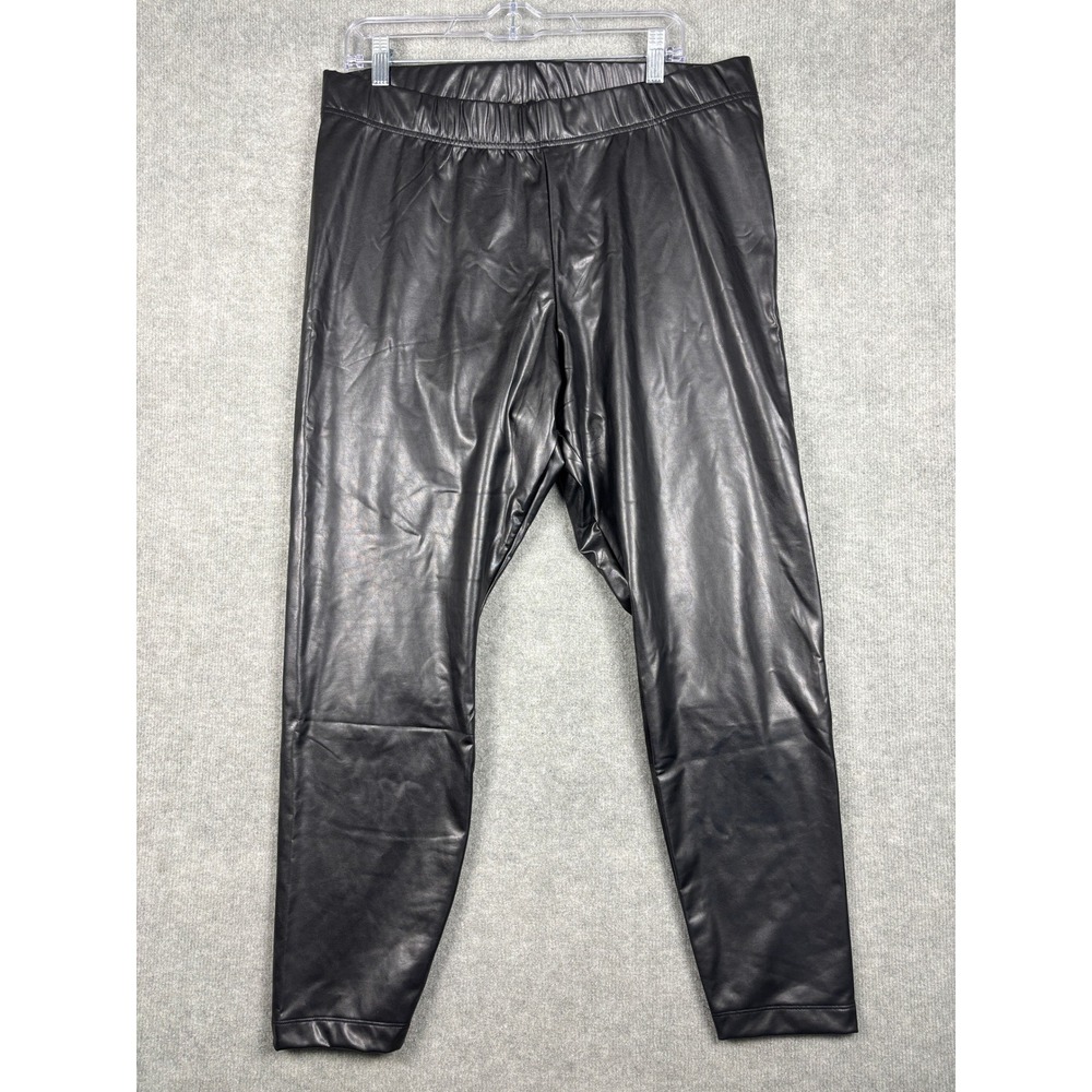 Old Navy Faux-Leather Leggings High‎ Rise Elastic Waist XL Black Solid